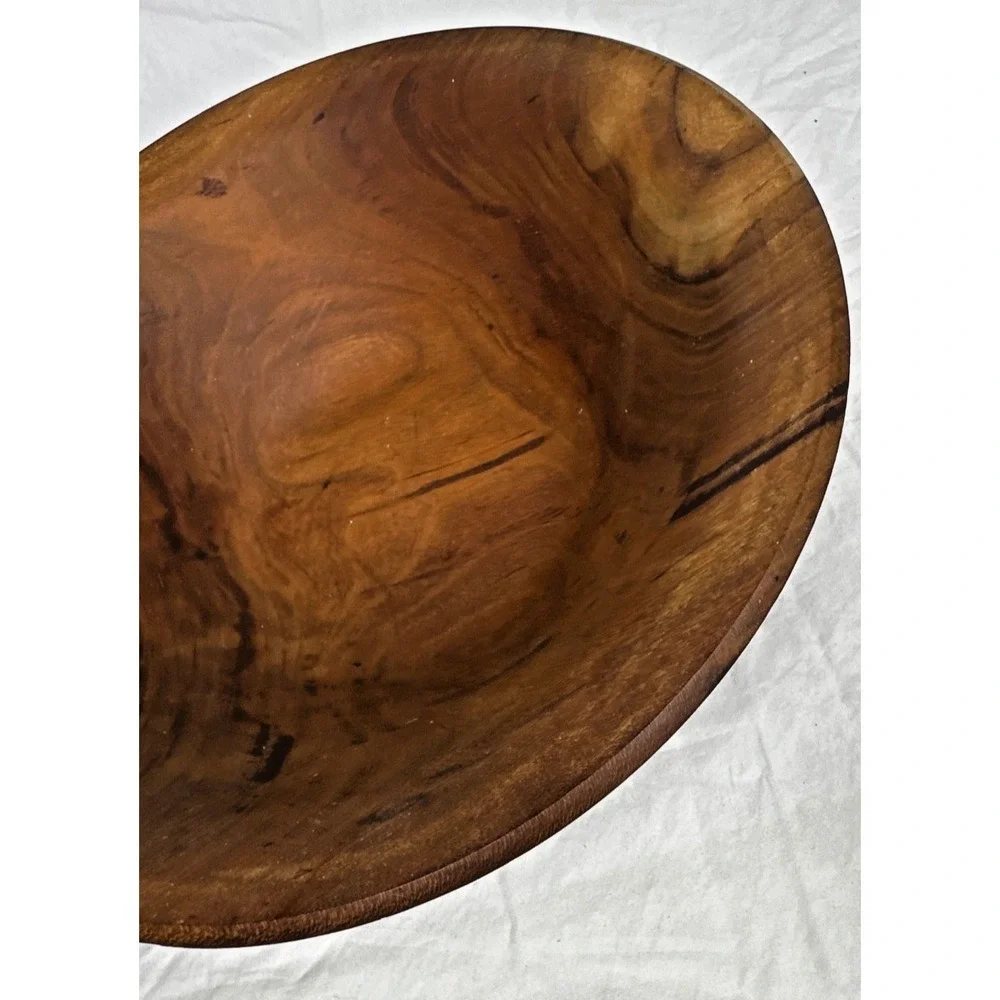 Handmade Burl Grain Cherry Wood Bowl Signed Farmhouse Decor Accent